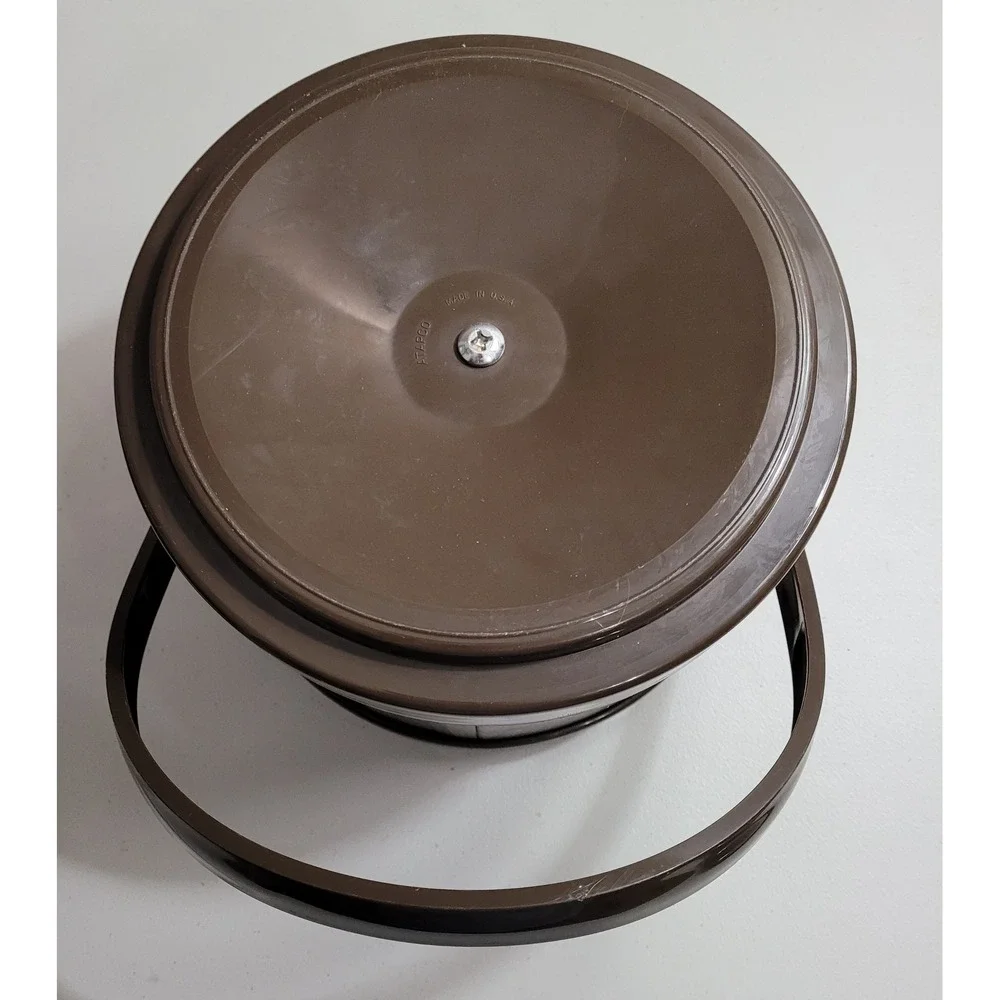 Atapco Vintage Insulated Ice Bucket Faux Wood Grain Chrome Lid Brown MCM Barware